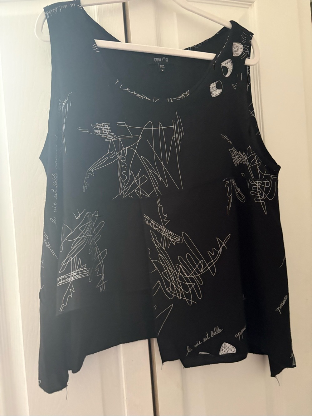 Comfy USA Black Sleeveless Scribble-my Print Camisole